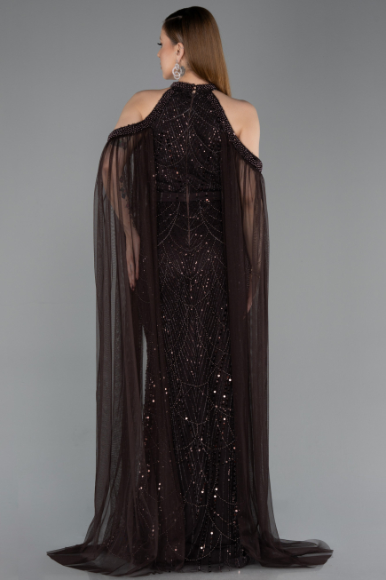 Standesamtkleid Lang Perlenbesetzt Braun ABU6117