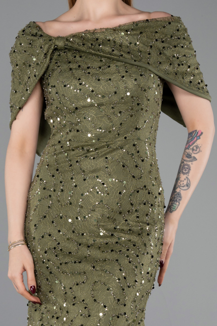 Abschlusskleid Lang Spitze Khaki ABU6119