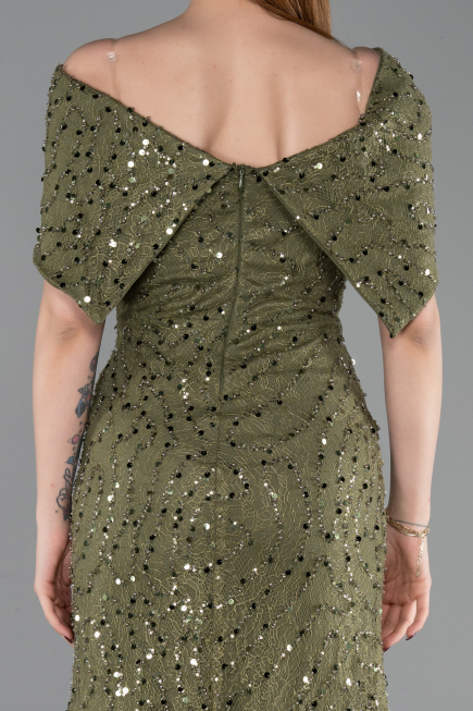 Abschlusskleid Lang Spitze Khaki ABU6119