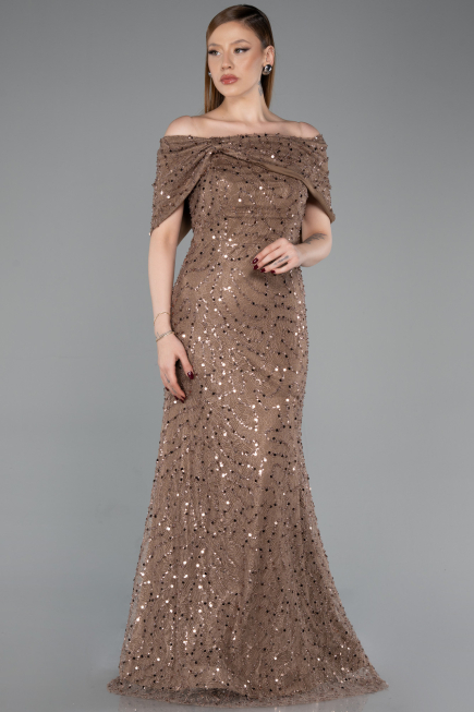 Abschlusskleid Lang Spitze Braun ABU6119