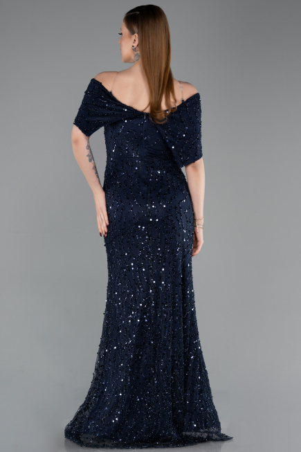 Abschlusskleid Lang Spitze Marineblau ABU6119