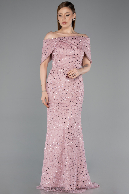 Abschlusskleid Lang Spitze Puder ABU6119
