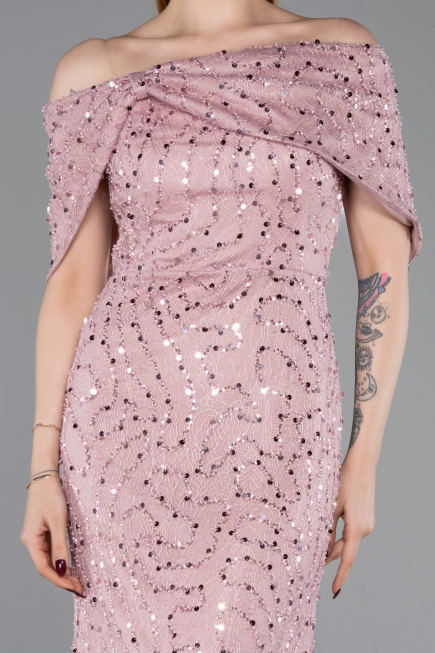 Abschlusskleid Lang Spitze Puder ABU6119