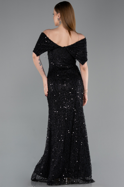 Abschlusskleid Lang Spitze Schwarz ABU6119