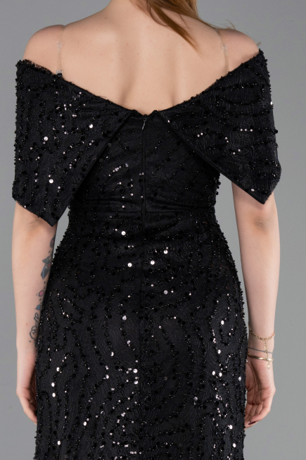 Abschlusskleid Lang Spitze Schwarz ABU6119