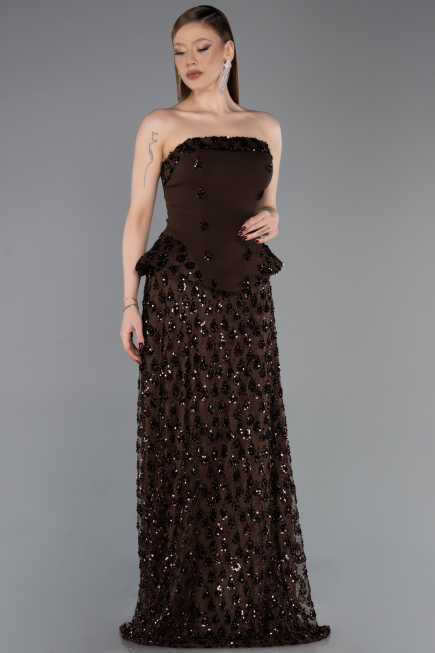Abendkleid Lang Schuppig Braun ABU6124