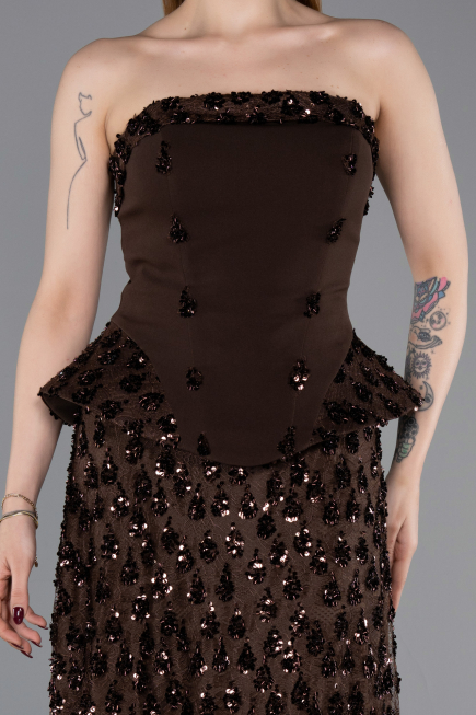 Abendkleid Lang Schuppig Braun ABU6124