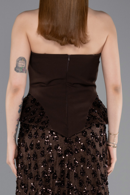 Abendkleid Lang Schuppig Braun ABU6124