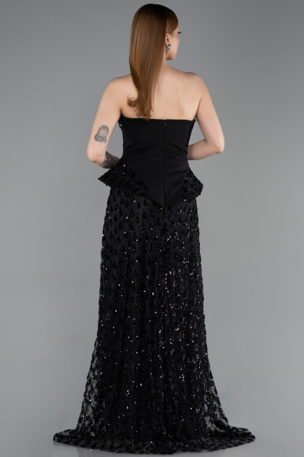 Abendkleid Lang Schuppig Schwarz ABU6124
