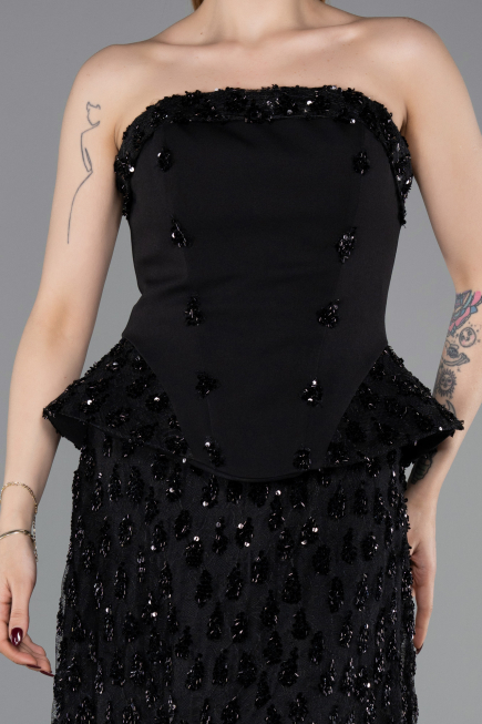 Abendkleid Lang Schuppig Schwarz ABU6124