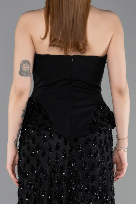 Abendkleid Lang Schuppig Schwarz ABU6124
