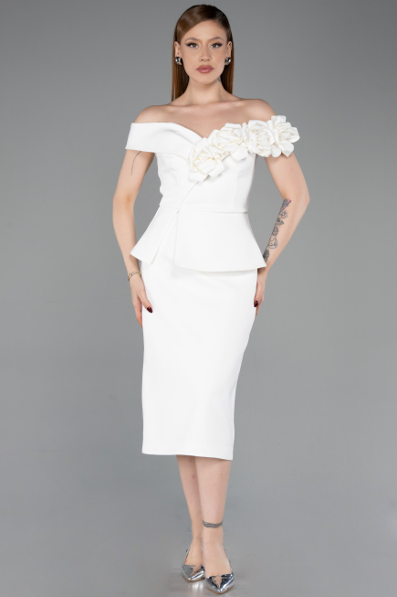 Abendkleid Midi Weiß ABK2615