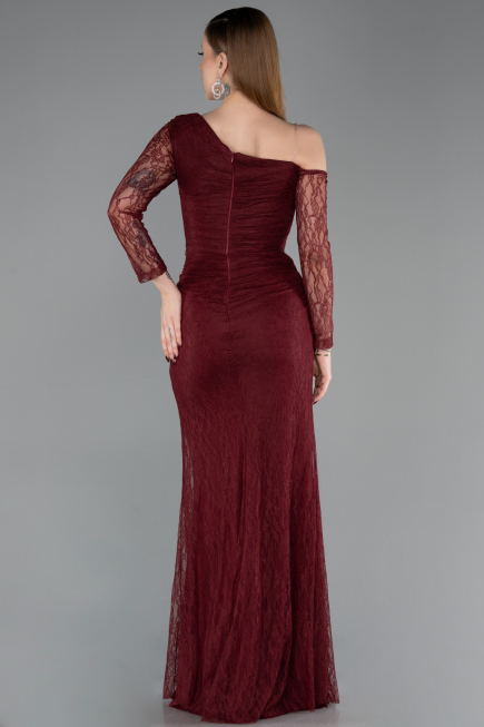 Weinrot Standesamtkleid Spitze Lang ABU5618