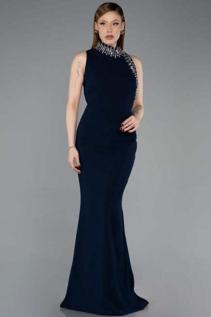 Abendkleid im Meerjungfrau-Stil Lang Marineblau ABU6128