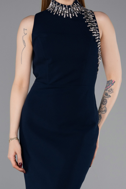 Abendkleid im Meerjungfrau-Stil Lang Marineblau ABU6128