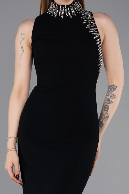 Abendkleid im Meerjungfrau-Stil Lang Schwarz ABU6128