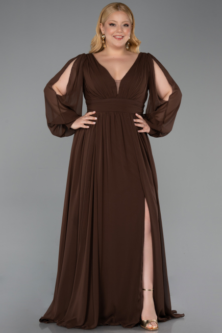 Braun Kleider İn Großen Größen Chiffon Lang ABU1988