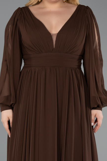 Braun Kleider İn Großen Größen Chiffon Lang ABU1988