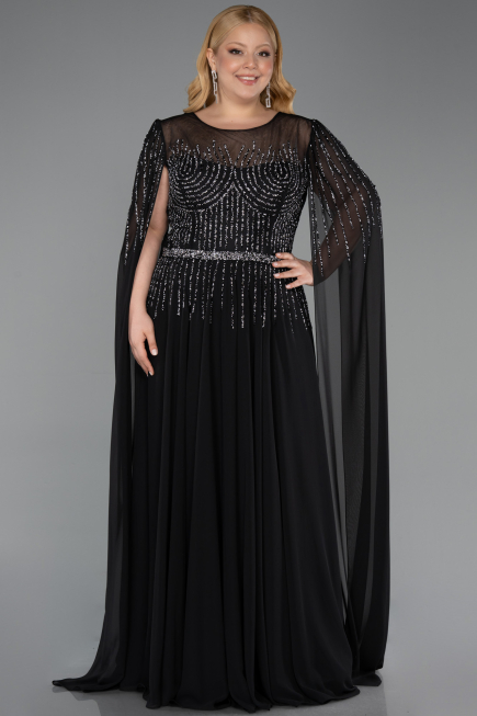 Abendkleid in Übergröße Lang Chiffon Schwarz ABU6095