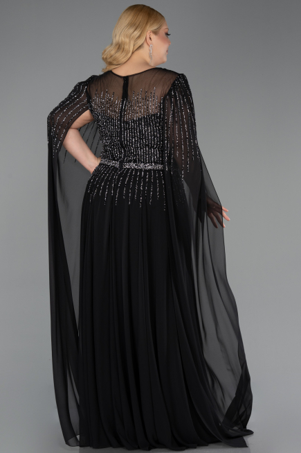 Abendkleid in Übergröße Lang Chiffon Schwarz ABU6095
