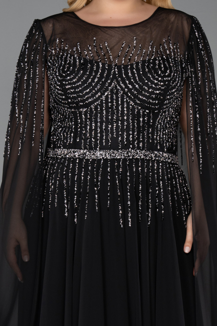 Abendkleid in Übergröße Lang Chiffon Schwarz ABU6095