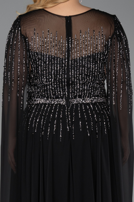 Abendkleid in Übergröße Lang Chiffon Schwarz ABU6095