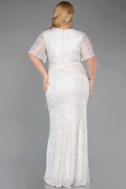 Abendkleid in Übergröße Lang Perlenbesetzt Beige ABU6129