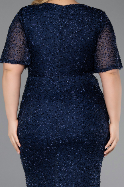 Abendkleid in Übergröße Lang Perlenbesetzt Marineblau ABU6129