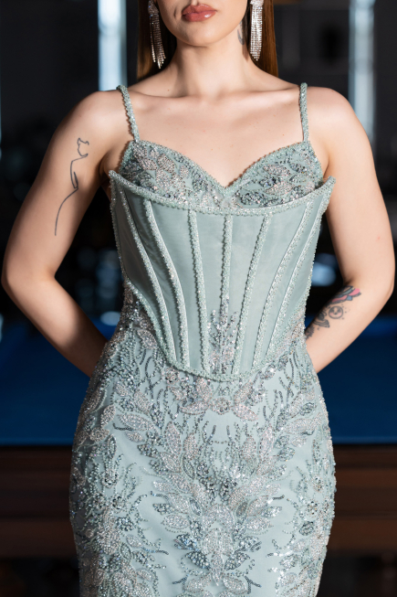 Designer Abendkleid Lang Minzgrün ABU6116