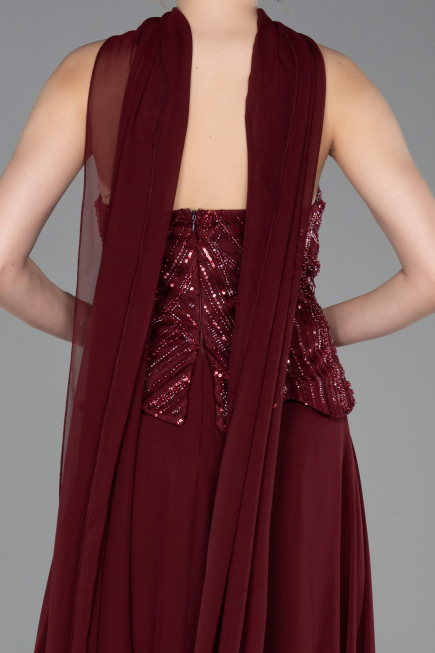 Abendkleid Lang Chiffon Weinrot ABU6150