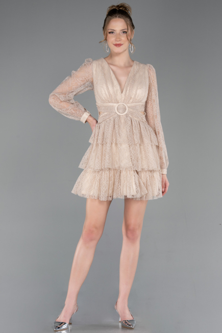 Partykleid Kurz Spitze Beige ABK2623