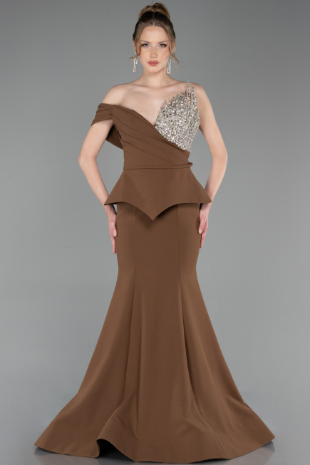 Abendkleid im Meerjungfrau-Stil Lang Braun ABU6153