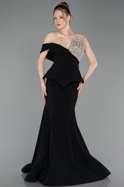 Abendkleid im Meerjungfrau-Stil Lang Schwarz ABU6153