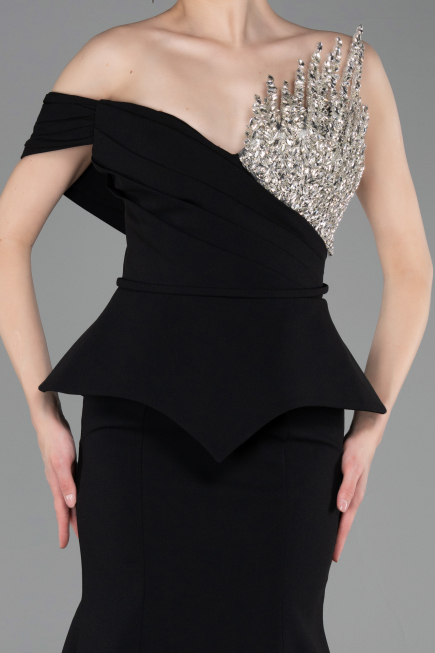 Abendkleid im Meerjungfrau-Stil Lang Schwarz ABU6153