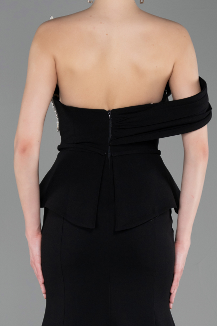 Abendkleid im Meerjungfrau-Stil Lang Schwarz ABU6153
