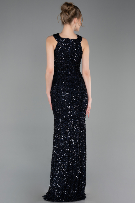 Abendkleid Lang Schuppig Marineblau ABU5135