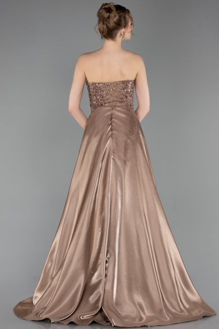 Standesamtkleid Lang Perlenbesetzt Cappuccino ABU6125