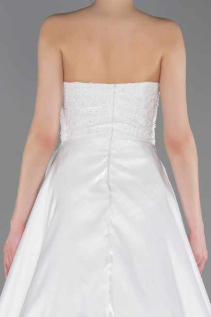 Standesamtkleid Lang Perlenbesetzt Weiß ABU6125