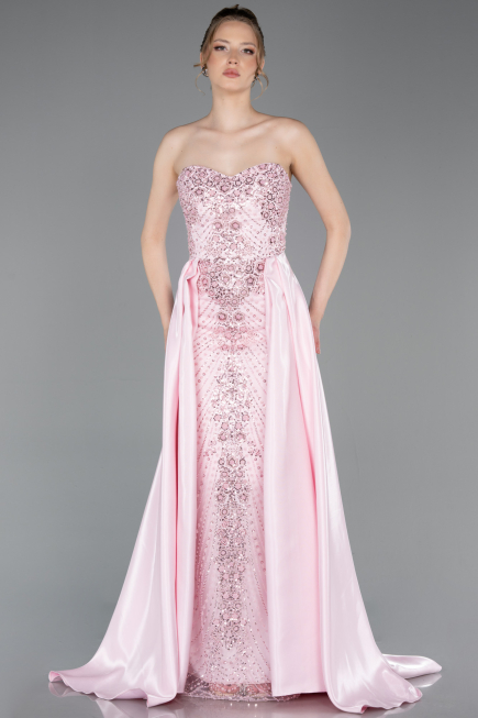 Standesamtkleid Lang Perlenbesetzt Puder ABU6125