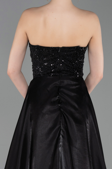 Standesamtkleid Lang Perlenbesetzt Schwarz ABU6125
