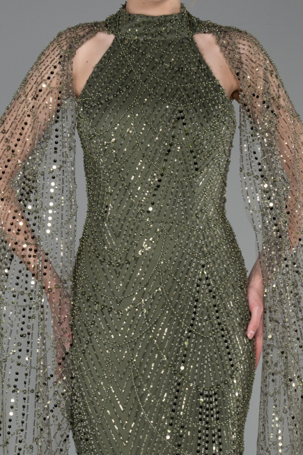 Abendkleid Lang Perlenbesetzt Khaki ABU6154
