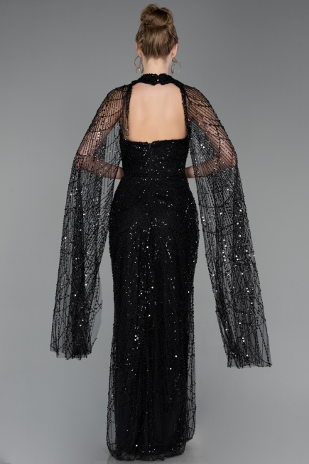 Abendkleid Lang Perlenbesetzt Schwarz ABU6154