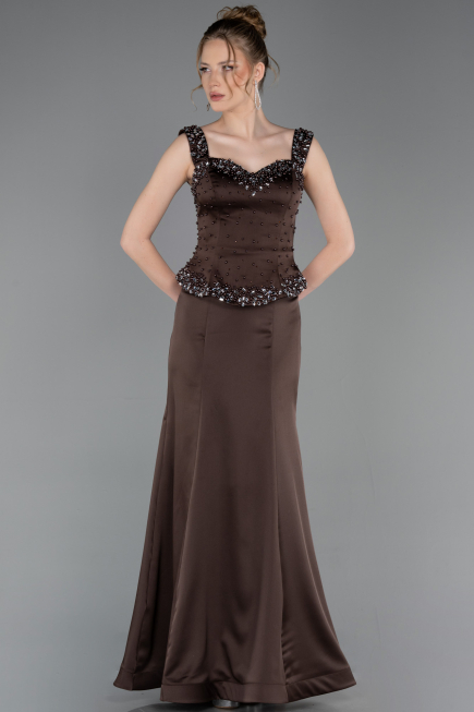 Abendkleid im Meerjungfrau-Stil Lang Satin Braun ABU6155