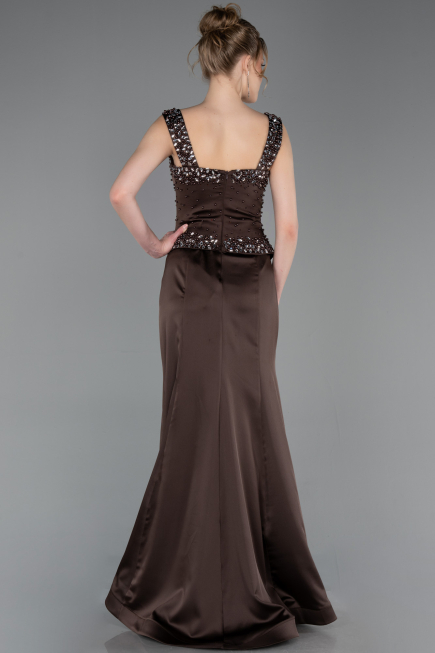 Abendkleid im Meerjungfrau-Stil Lang Satin Braun ABU6155