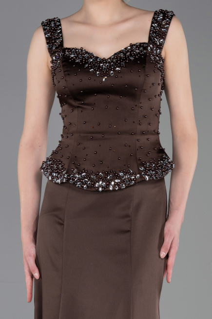 Abendkleid im Meerjungfrau-Stil Lang Satin Braun ABU6155