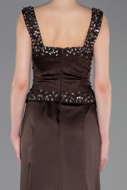 Abendkleid im Meerjungfrau-Stil Lang Satin Braun ABU6155