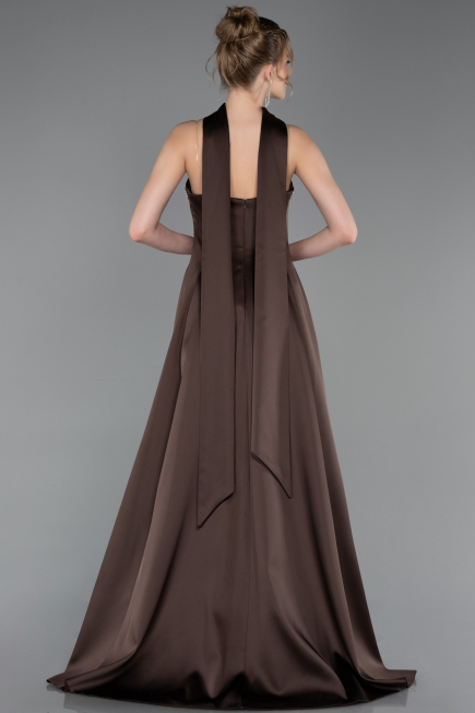 Abendkleid Lang Satin Braun ABU6156