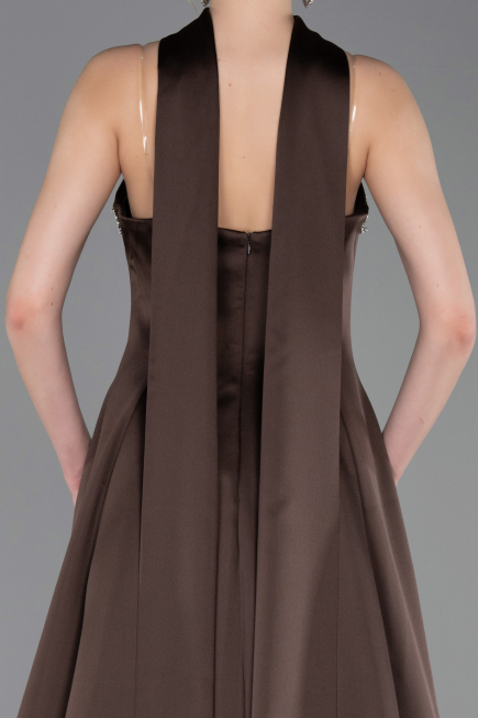 Abendkleid Lang Satin Braun ABU6156