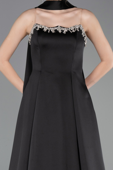 Abendkleid Lang Satin Schwarz ABU6156