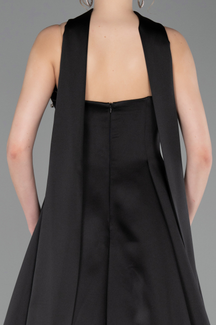 Abendkleid Lang Satin Schwarz ABU6156